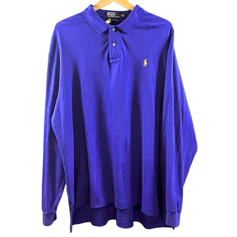 Vintage Polo Ralph Lauren Blue Long Sleeve 90s Preppy Old Money Style XXL - Picture 2 of 12